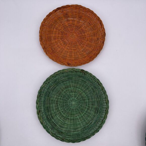 Seven Vintage 10" Wicker Paper Plate Holders BBQ Picnic Green Red Orange Lunch - Picture 4 of 8